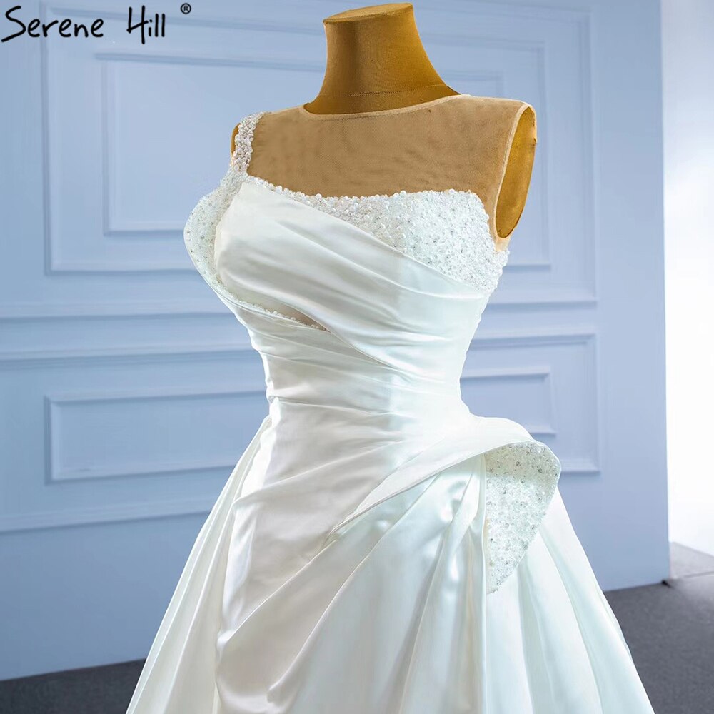 Weiß Satin High Split Brautkleider 2025 Perlen Perlen Sexy Mit Zug Brautkleid HM67252 Nach Maß 