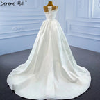 Weiß Satin High Split Brautkleider 2025 Perlen Perlen Sexy Mit Zug Brautkleid HM67252 Nach Maß 