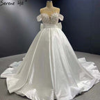 Weiß Satin Lace Up Brautkleider 2025 Perlen Bogen High-end-Braut Kleider HM67412 Nach Maß 
