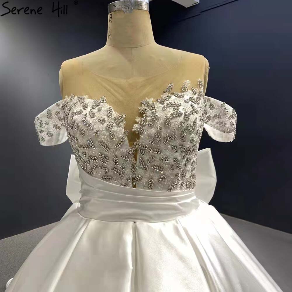 Weiß Satin Lace Up Brautkleider 2025 Perlen Bogen High-end-Braut Kleider HM67412 Nach Maß 