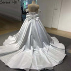Weiß Satin Lace Up Brautkleider 2025 Perlen Bogen High-end-Braut Kleider HM67412 Nach Maß 