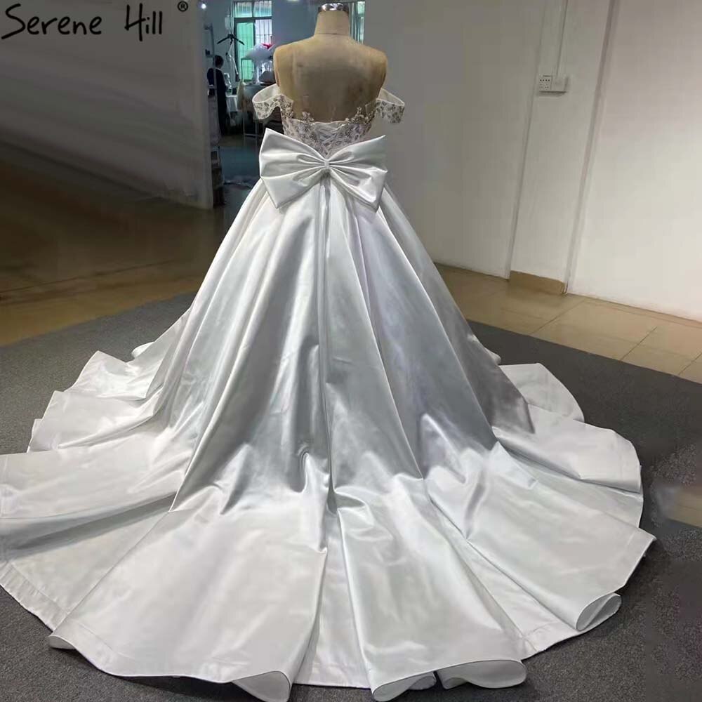 Weiß Satin Lace Up Brautkleider 2025 Perlen Bogen High-end-Braut Kleider HM67412 Nach Maß 