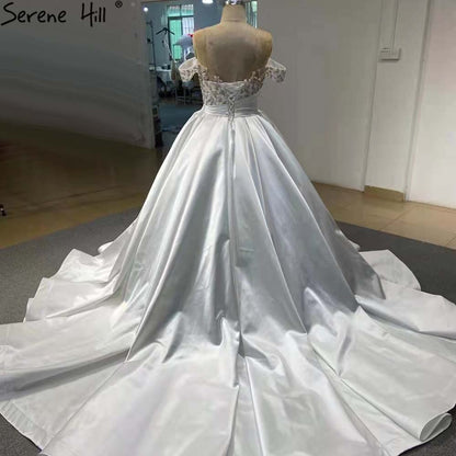 White Satin Lace Up Wedding Dresses 2025 Beaded Bow High-end Bride Gowns HM67412 Custom Made