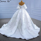 Vestidos de novia de lujo en satén blanco 2025 con mangas farol y cuentas HM67326, hechos a medida 