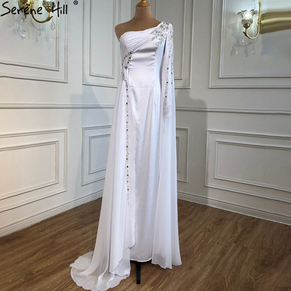 White Satin Mermaid Elegant Evening Dresses Gowns 2025 Beaded Sexy For Women Party LA70713