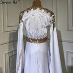 Vestidos de noche de sirena de satén blanco 2025, elegantes, con mangas estilo capa, para mujer, fiesta, LA70682 