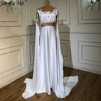 Vestidos de noche de sirena de satén blanco 2025, elegantes, con mangas estilo capa, para mujer, fiesta, LA70682 