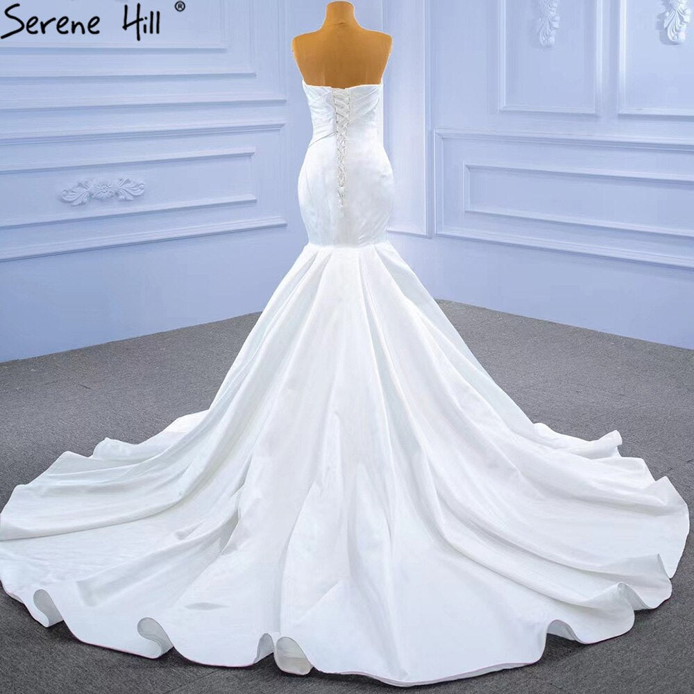 White Satin Mermaid Wedding Dresses 2025 Simple Elegant Sexy Bride Gowns HM67297 Custom Made