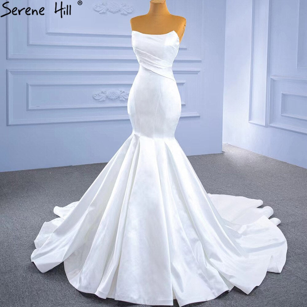 White Satin Mermaid Wedding Dresses 2025 Simple Elegant Sexy Bride Gowns HM67297 Custom Made