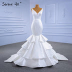 Vestidos de novia de sirena de satén blanco 2025, elegantes, sencillos y sexys, con capas, HM67312, hechos a medida 