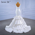 Vestidos de novia de sirena de satén blanco 2025, elegantes, sencillos y sexys, con capas, HM67312, hechos a medida 