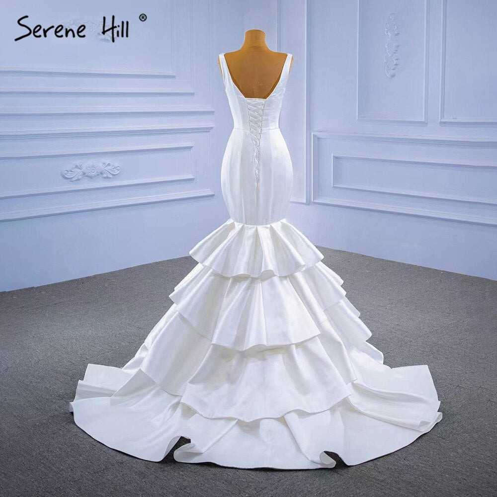 White Satin Mermaid Wedding Dresses 2025 Tiered Elegant Simple Sexy Bride Gowns HM67312 Custom Made