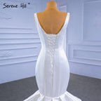 Vestidos de novia de sirena de satén blanco 2025, elegantes, sencillos y sexys, con capas, HM67312, hechos a medida 