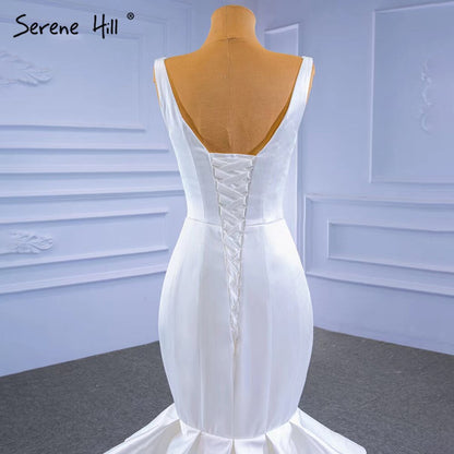 White Satin Mermaid Wedding Dresses 2025 Tiered Elegant Simple Sexy Bride Gowns HM67312 Custom Made
