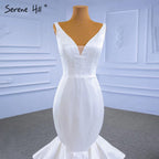Vestidos de novia de sirena de satén blanco 2025, elegantes, sencillos y sexys, con capas, HM67312, hechos a medida 