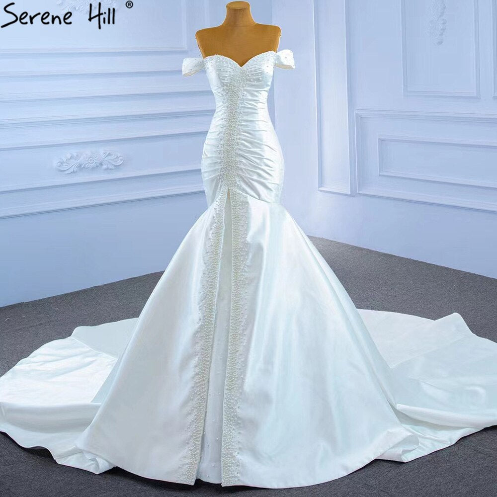 Weiß Satin Meerjungfrau Brautkleider Kleider Elegante Perlen Perlen Sexy Brautkleid 2025 HM67285 