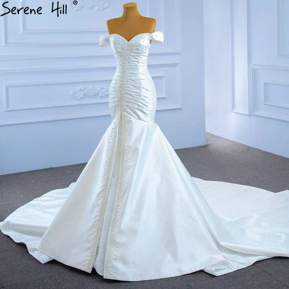 Weiß Satin Meerjungfrau Brautkleider Kleider Elegante Perlen Perlen Sexy Brautkleid 2025 HM67285 