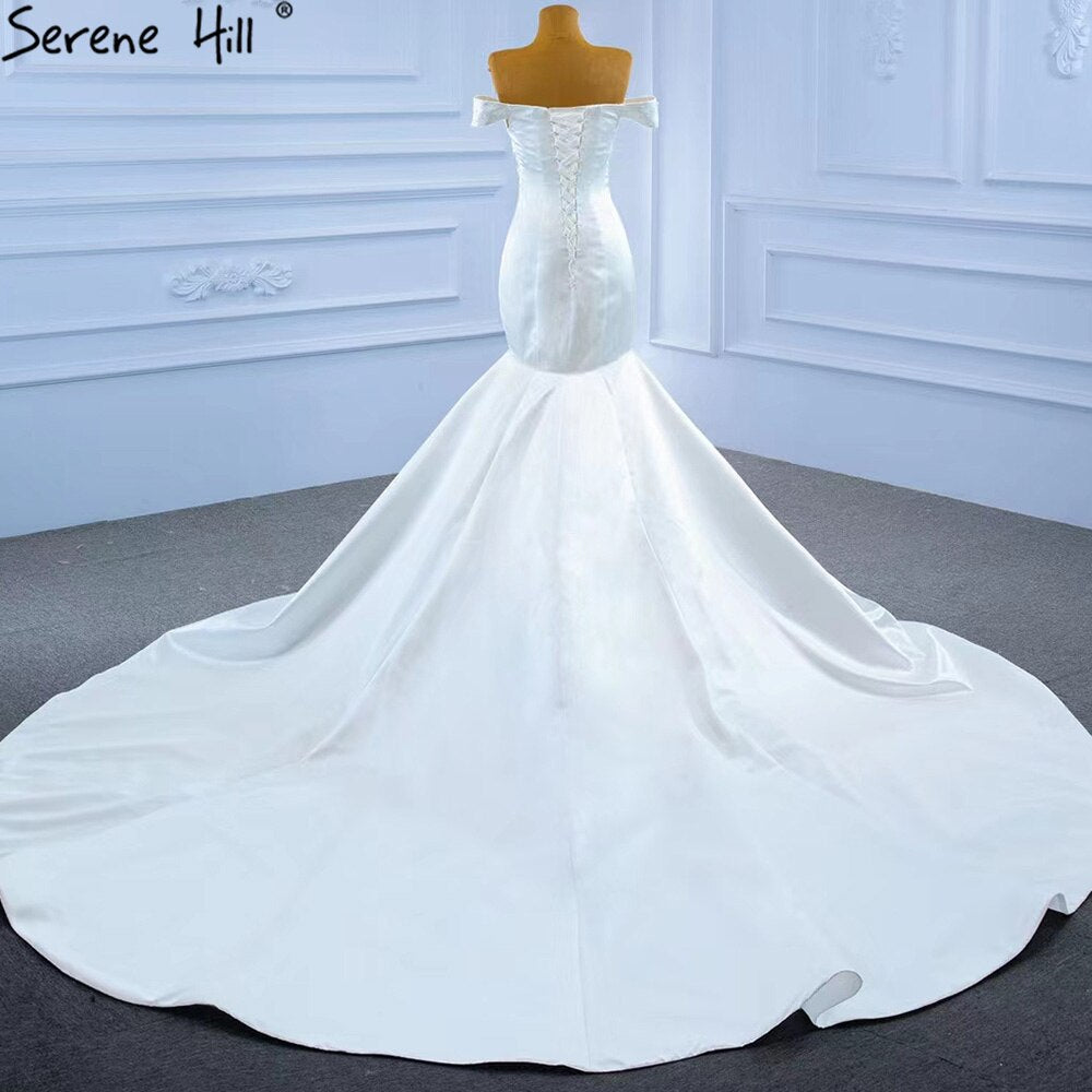 Weiß Satin Meerjungfrau Brautkleider Kleider Elegante Perlen Perlen Sexy Brautkleid 2025 HM67285 