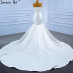 Weiß Satin Meerjungfrau Brautkleider Kleider Elegante Perlen Perlen Sexy Brautkleid 2025 HM67285 