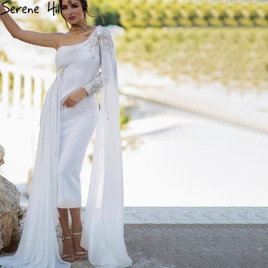 White Satin One Shoulder Evening Dresses Gowns 2025 Mermaid Elegant Sexy For Women Party LA70711