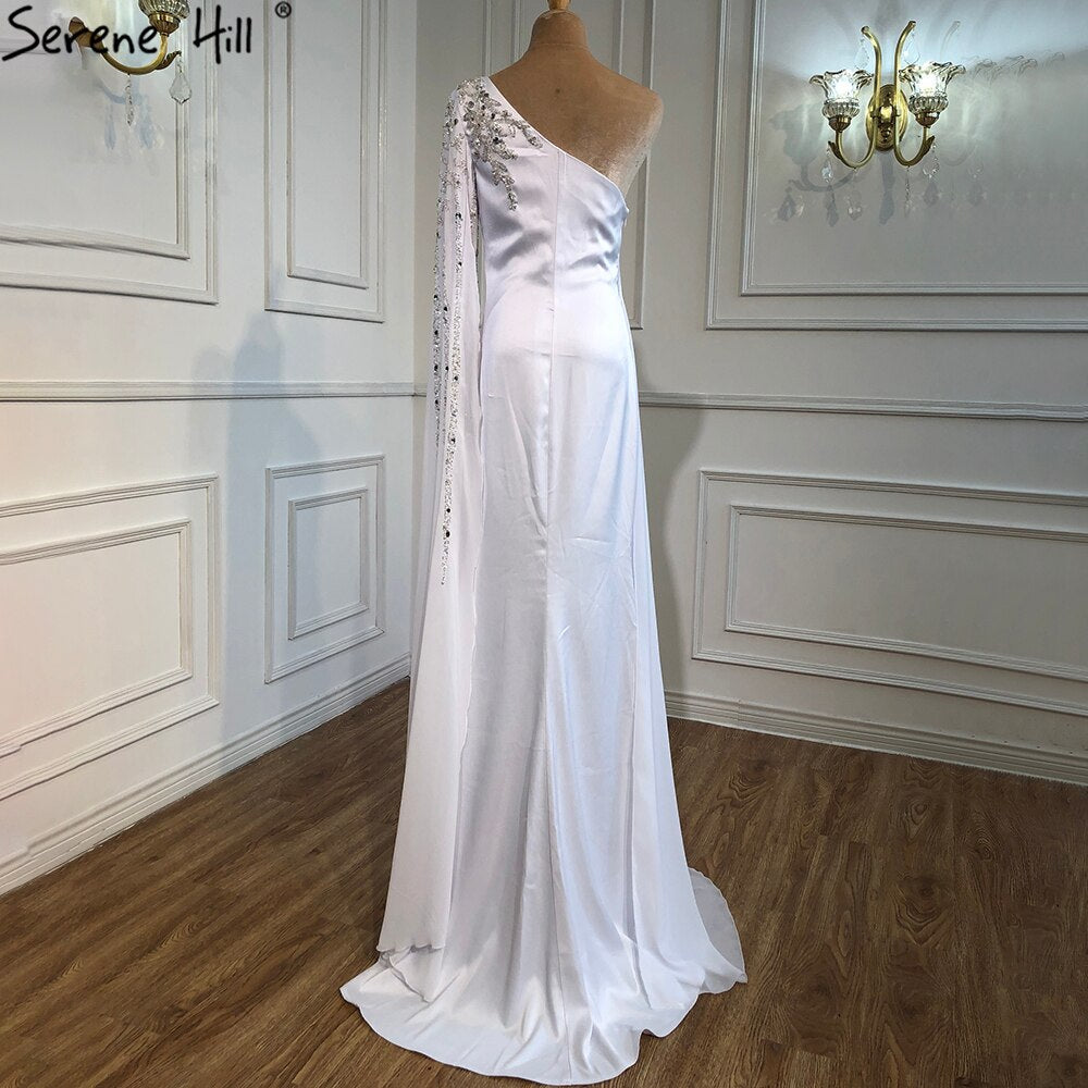 White Satin One Shoulder Evening Dresses Gowns 2025 Mermaid Elegant Sexy For Women Party LA70711