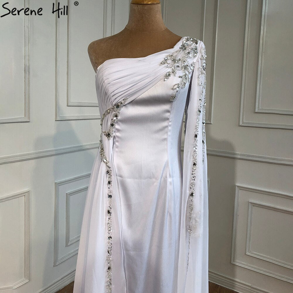 White Satin One Shoulder Evening Dresses Gowns 2025 Mermaid Elegant Sexy For Women Party LA70711