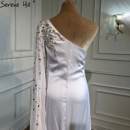White Satin One Shoulder Evening Dresses Gowns 2025 Mermaid Elegant Sexy For Women Party LA70711