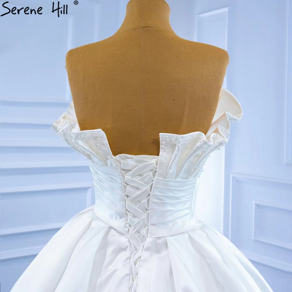 Vestidos de novia sexys de satén blanco 2025, vestido de novia de alta gama con perlas y cuentas HM67267, hecho a medida 