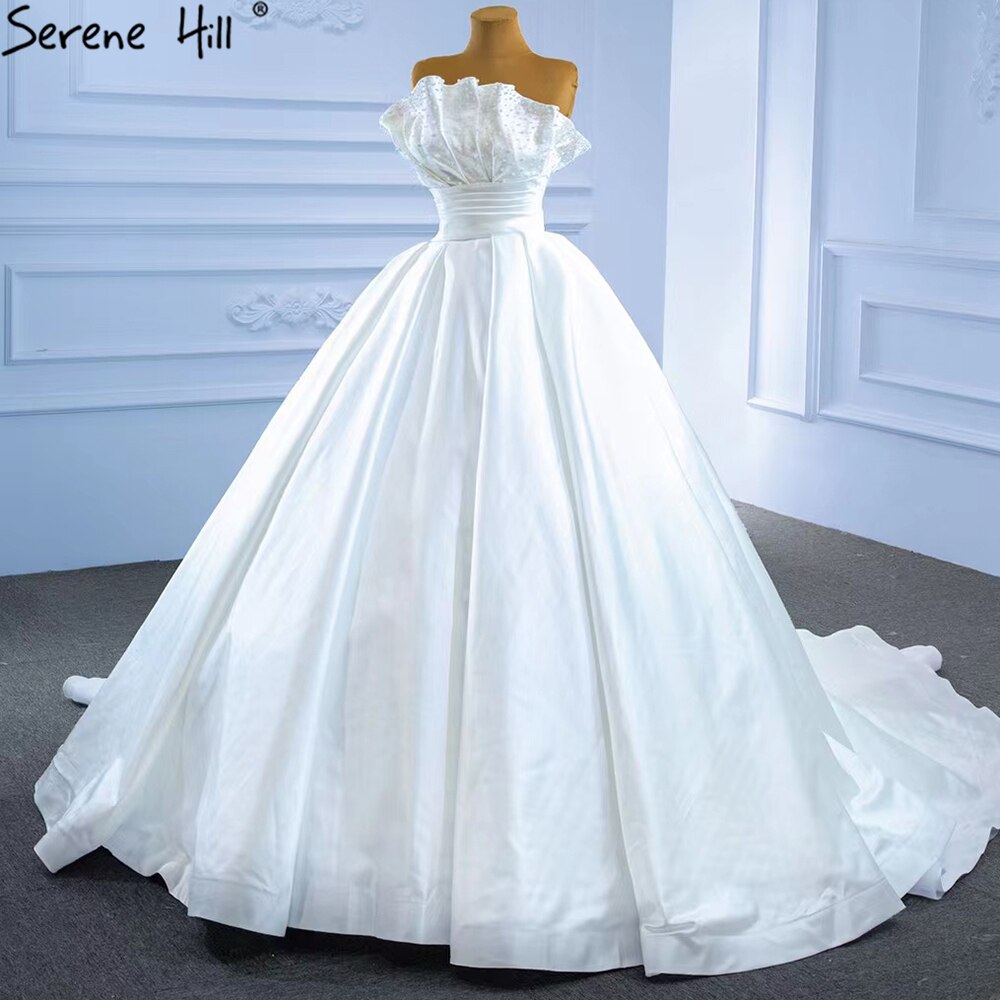 White Satin Sexy Wedding Dresses 2025 High-end Beaded Pearls Bridal Dress HM67267 Cusotm Made