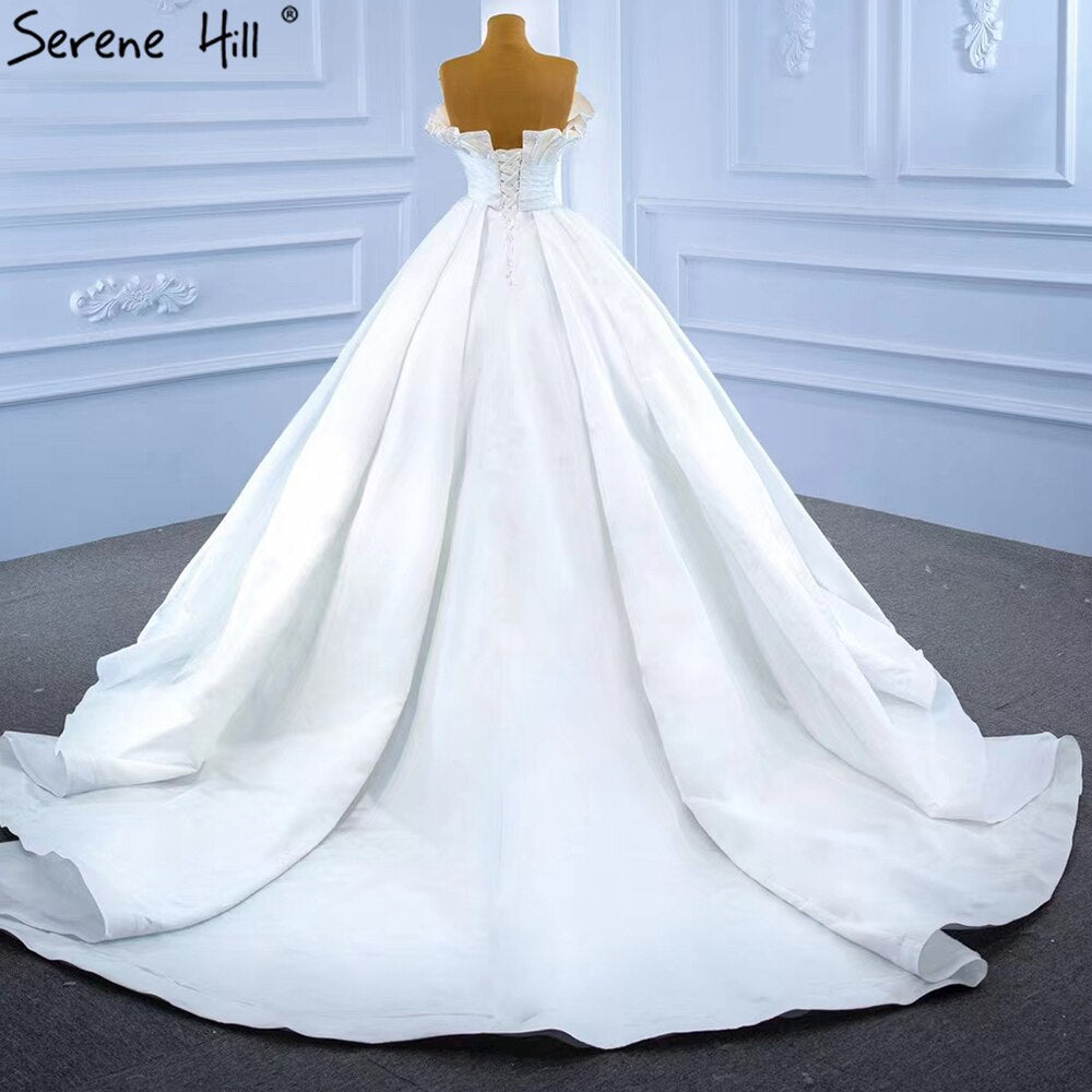 Vestidos de novia sexys de satén blanco 2025, vestido de novia de alta gama con perlas y cuentas HM67267, hecho a medida 