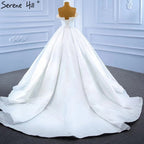 Vestidos de novia sexys de satén blanco 2025, vestido de novia de alta gama con perlas y cuentas HM67267, hecho a medida 