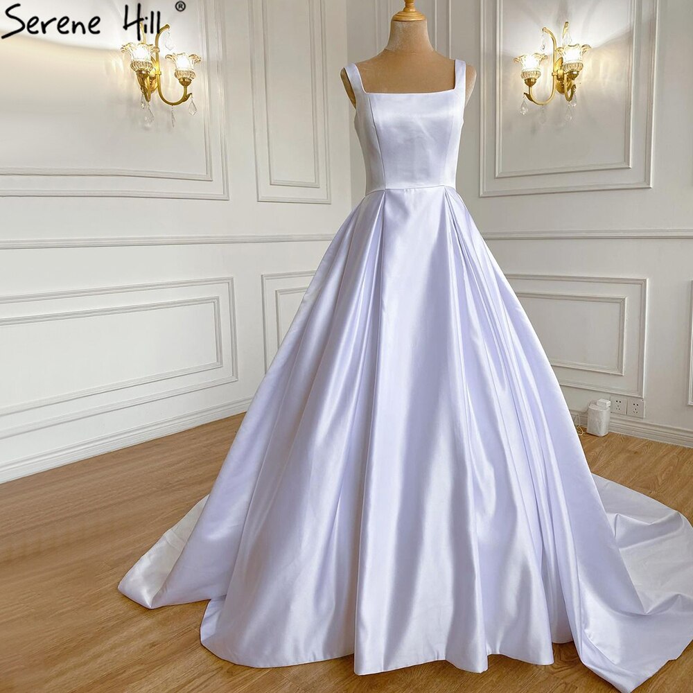 Weiß Satin Sexy Brautkleider 2025 Sleeveless Einfache Lace Up Brautkleider HA2503A Nach Maß 