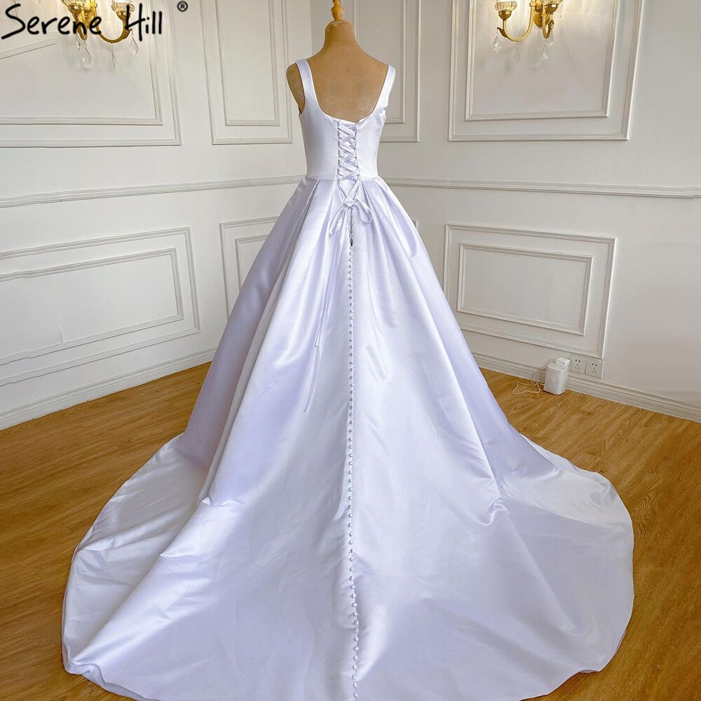 Weiß Satin Sexy Brautkleider 2025 Sleeveless Einfache Lace Up Brautkleider HA2503A Nach Maß 
