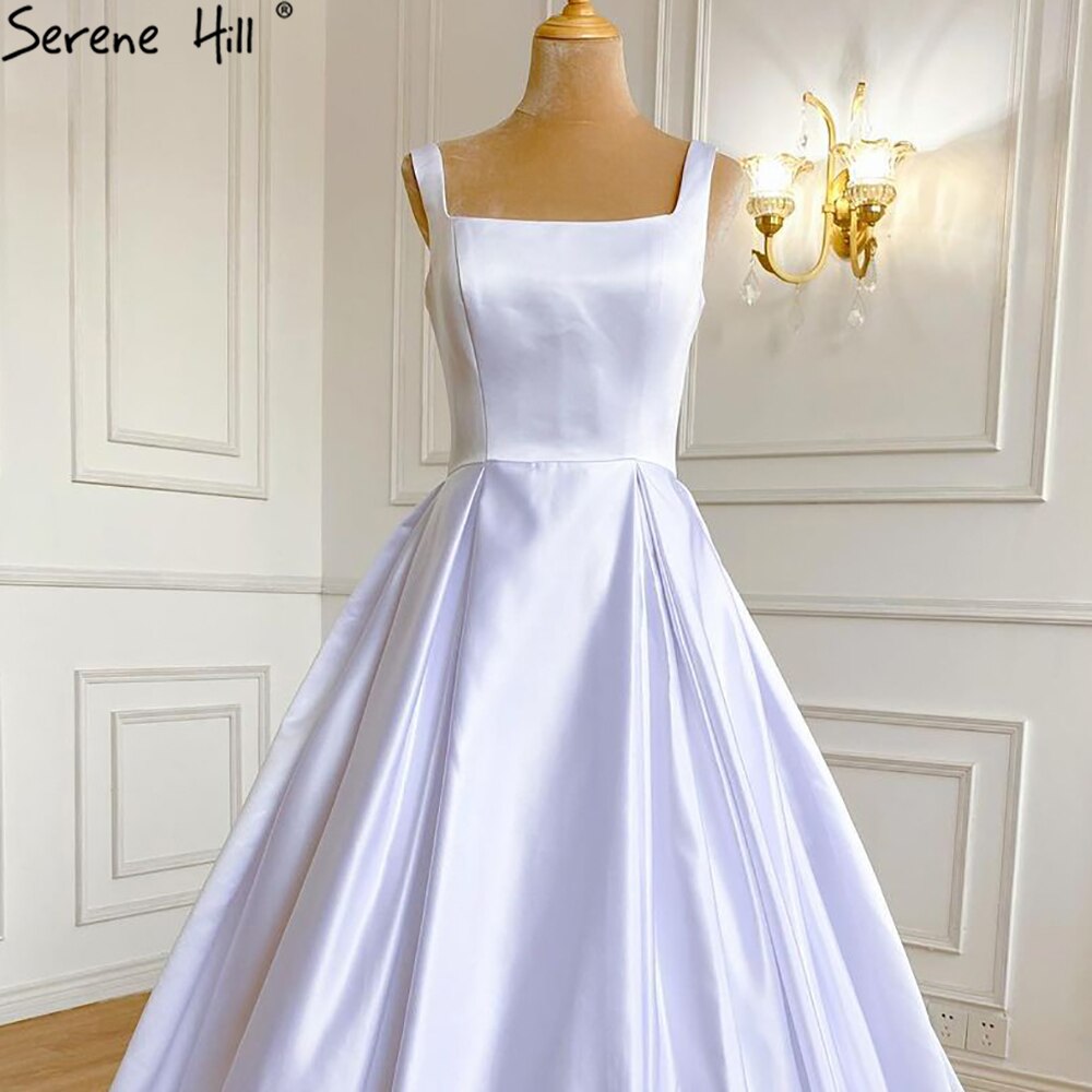 Weiß Satin Sexy Brautkleider 2025 Sleeveless Einfache Lace Up Brautkleider HA2503A Nach Maß 