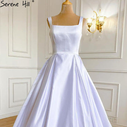White Satin Sexy Wedding Dresses 2025 Sleeveless Simple Lace Up Bridal Gowns HA2503A Custom Made