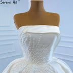 Vestido de novia de satén blanco sin tirantes, de lujo, con cuentas y perlas, sexy, 2025 HM67214, hecho a medida. 