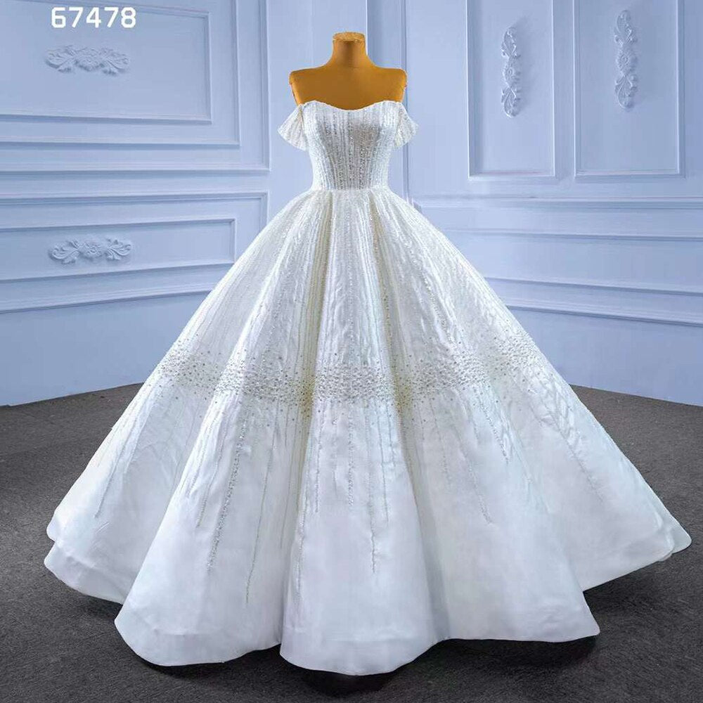 Weiß Sexy Off Schulter Lace Up Luxus Perlen Braut Kleider Hochzeit Kleid 2025 High-End Nach Maß HM67478 