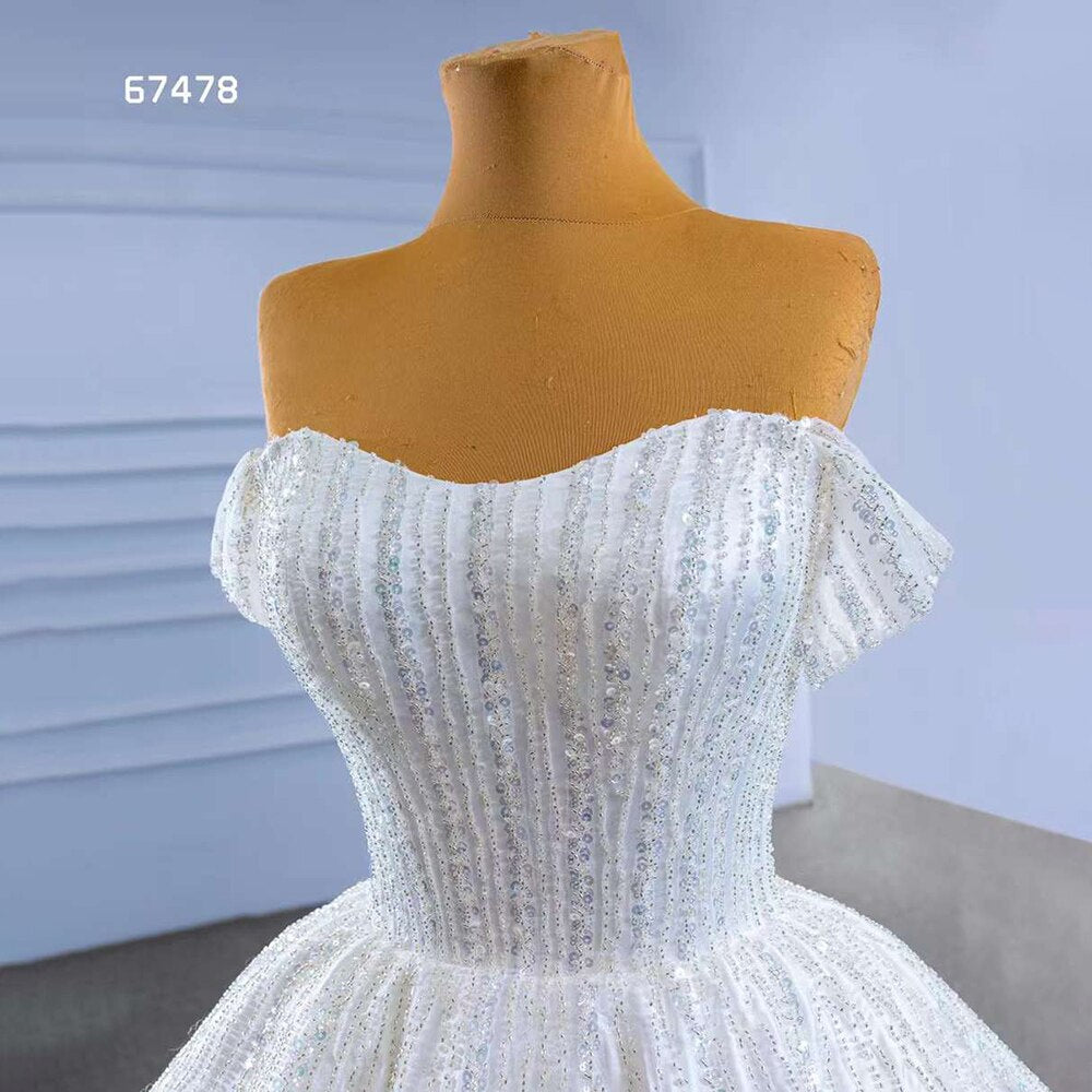 Weiß Sexy Off Schulter Lace Up Luxus Perlen Braut Kleider Hochzeit Kleid 2025 High-End Nach Maß HM67478 
