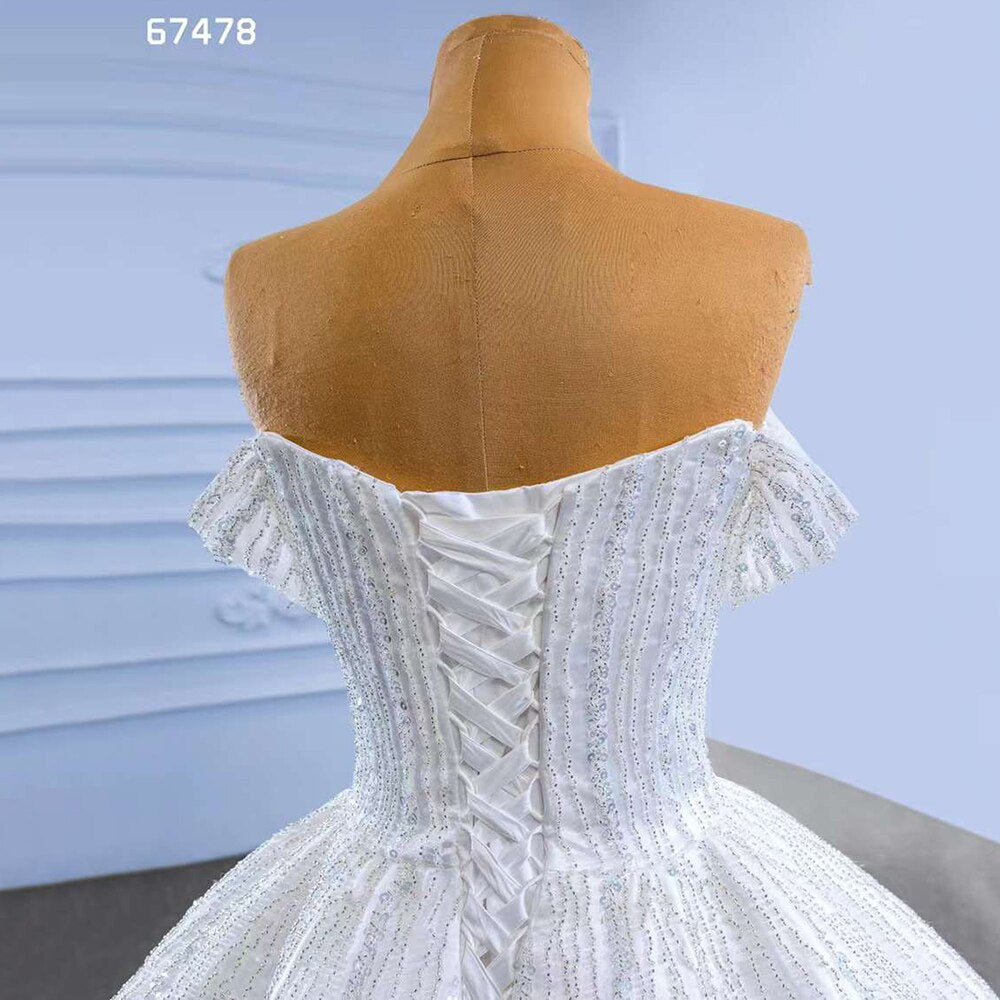 Weiß Sexy Off Schulter Lace Up Luxus Perlen Braut Kleider Hochzeit Kleid 2025 High-End Nach Maß HM67478 