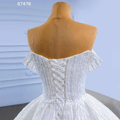 White Sexy Off Shoulder Lace Up Luxury Beaded Bride Gowns Wedding Dress 2025 High End Custom Made HM67478