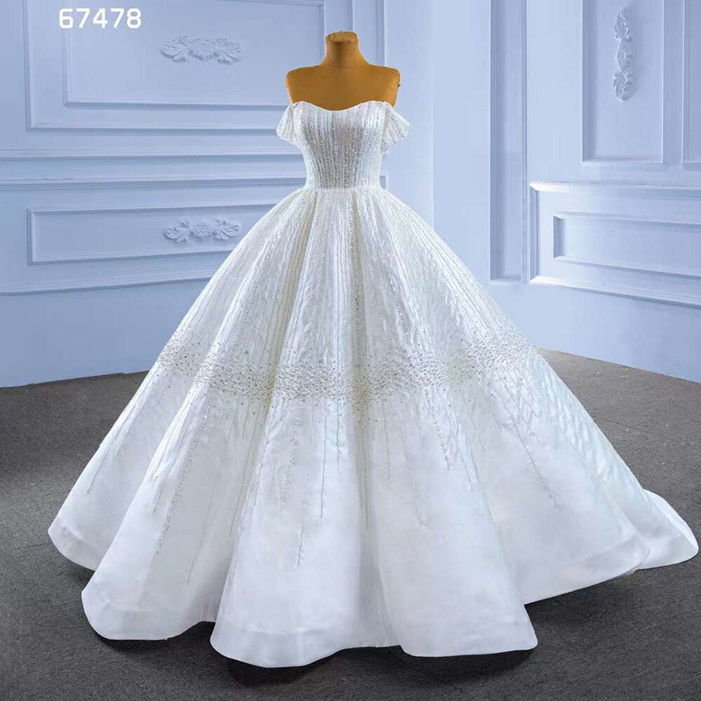 Weiß Sexy Off Schulter Lace Up Luxus Perlen Braut Kleider Hochzeit Kleid 2025 High-End Nach Maß HM67478 