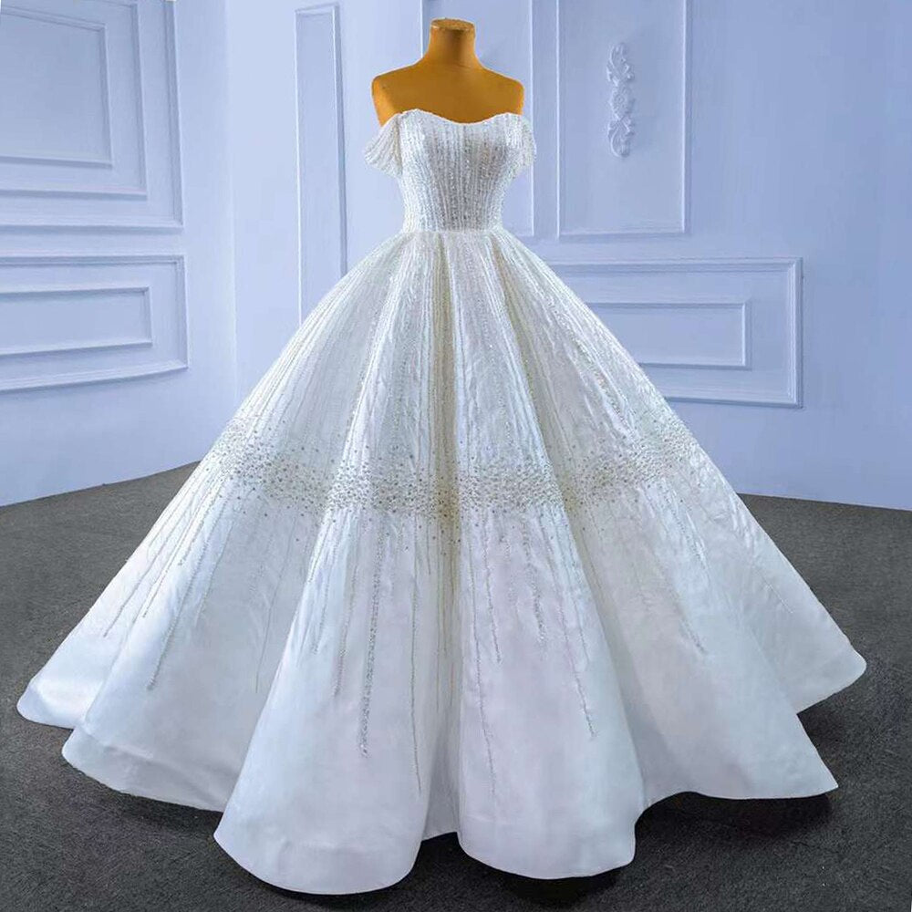 Weiß Sexy Off Schulter Lace Up Luxus Perlen Braut Kleider Hochzeit Kleid 2025 High-End Nach Maß HM67478 