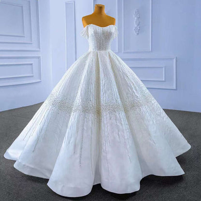 White Sexy Off Shoulder Lace Up Luxury Beaded Bride Gowns Wedding Dress 2025 High End Custom Made HM67478