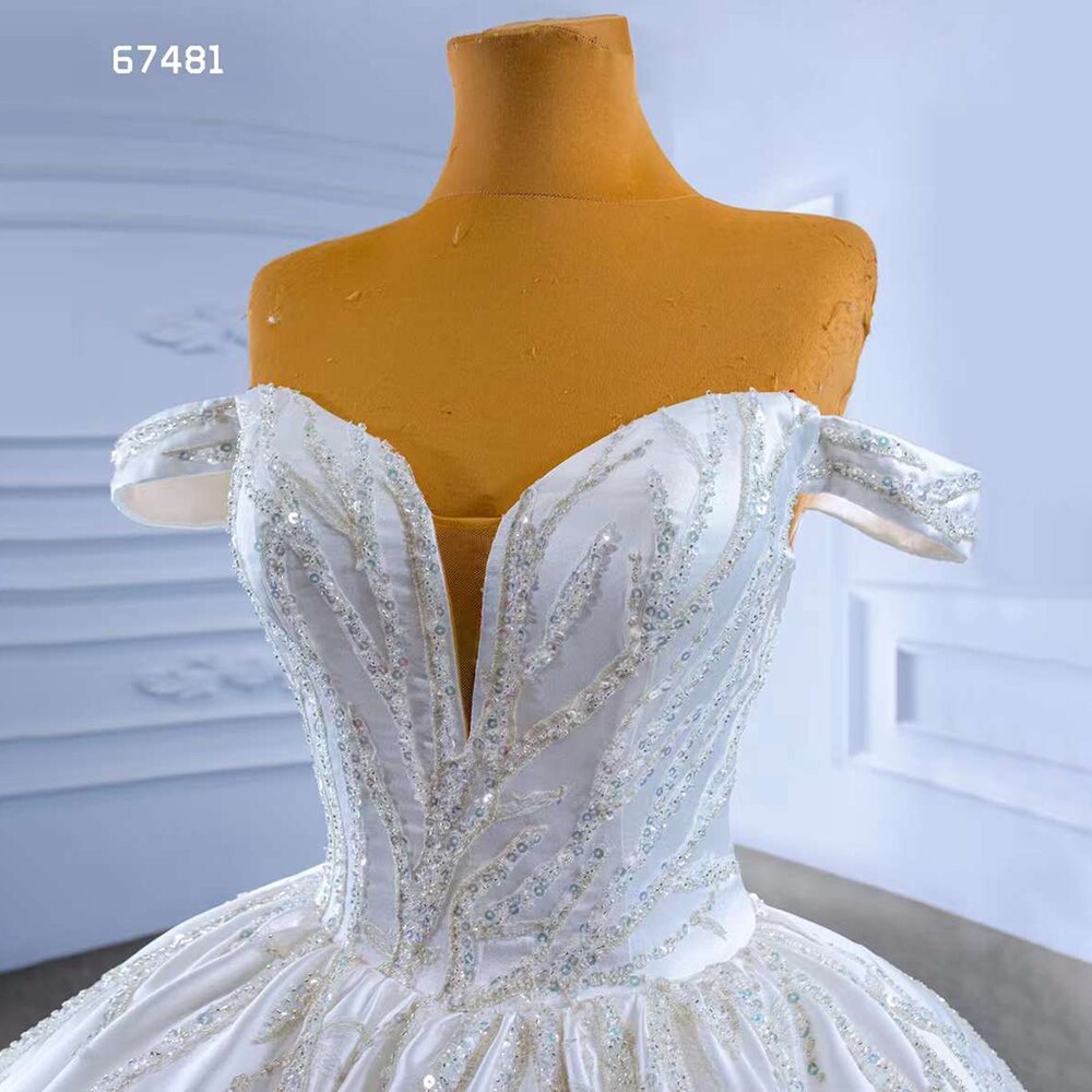 White Sexy Off Shoulder Luxury Beaded Lace Up Bride Gowns Wedding Dress 2025 High End Custom Made HM67481