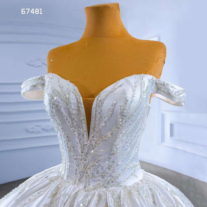 White Sexy Off Shoulder Luxury Beaded Lace Up Bride Gowns Wedding Dress 2025 High End Custom Made HM67481