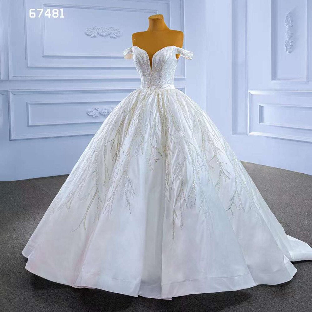 White Sexy Off Shoulder Luxury Beaded Lace Up Bride Gowns Wedding Dress 2025 High End Custom Made HM67481