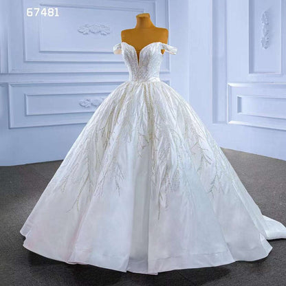 White Sexy Off Shoulder Luxury Beaded Lace Up Bride Gowns Wedding Dress 2025 High End Custom Made HM67481