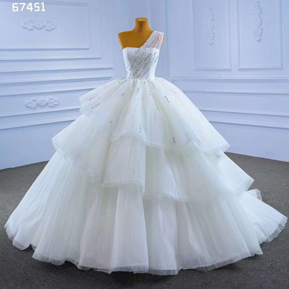 Weiß Sexy Eine Schulter Luxus Perlen Lace Up Braut Kleider Dubai Hochzeit Kleid 2025 High-End Nach Maß HM67451 