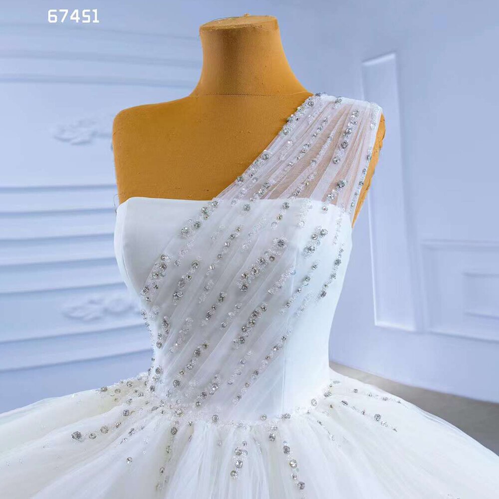 Weiß Sexy Eine Schulter Luxus Perlen Lace Up Braut Kleider Dubai Hochzeit Kleid 2025 High-End Nach Maß HM67451 