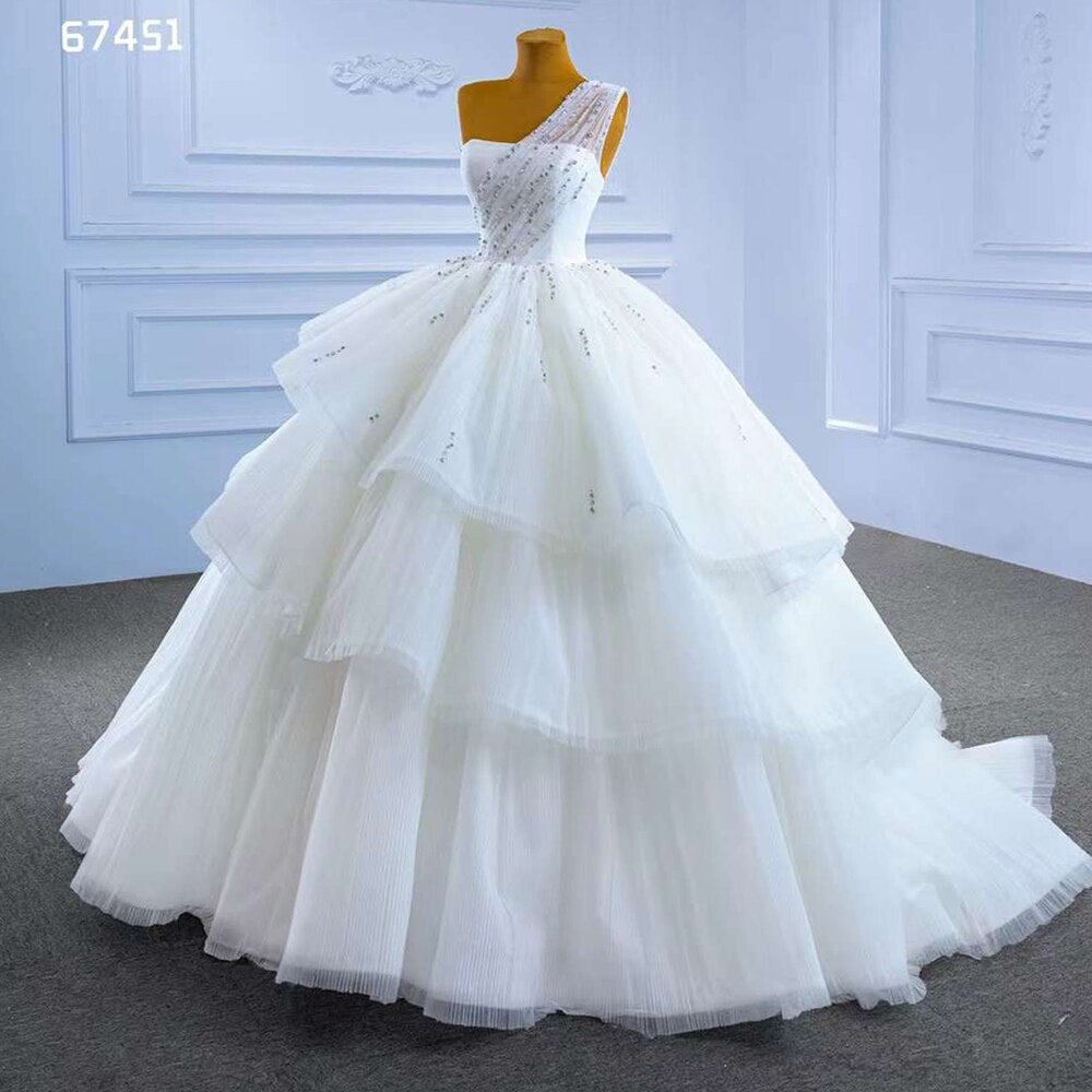 Weiß Sexy Eine Schulter Luxus Perlen Lace Up Braut Kleider Dubai Hochzeit Kleid 2025 High-End Nach Maß HM67451 